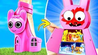 Secret House Inside Pinki?  *Build The Most Fun Cradboard House For Mini Sprunkis*