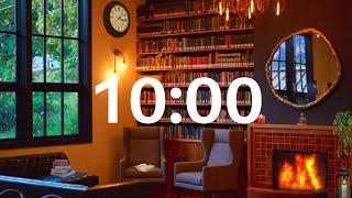 10 MINUTE TIMER - 10 MINUTE COUNTDOWN - Cosy Reading Nook with Crackling Fire, Ticking Clock