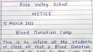 Notice writing on 'blood donation camp' | notice writing blood donation camp | notice writing