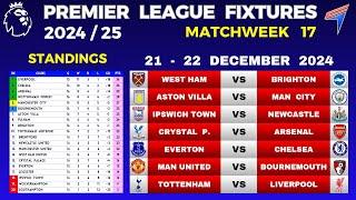 EPL FIXTURES TODAY - Matchweek 17 • EPL Table Standings Today • Premier League Fixtures 24/25