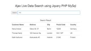 Ajax Live Data Search using Jquery PHP MySql