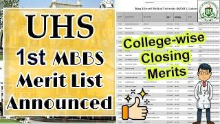 UHS 1st Merit List Announced :: College-wise MBBS Selection List of Public Medical Colleges ::