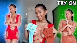 4K Transparent Fishnet Dresses TRY ON with Mirror View and Close-Up Details! | Ninacola TryOn