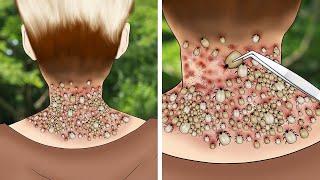 Removal dog ticks from the back of a man's neck| ASMR 강아지 진드기제거 애니메이션 | Dog Ticks Removal Animation