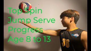 Volleyball Top Spin Jump Serving progress from 8 years old to 13 years old.