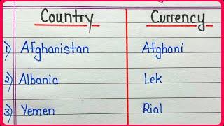 Country and currency || List of country and their currency