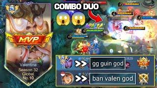 GLOBAL VALENTINA GAMEPLAY COMBO AUTOWIN DUO RANKED!! VALENTINA X GUINEVERE!! - MOBILE LEGENDS