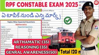 RPF CONSTABLE EXAM TOPIC WISE WEIGHTAGE MARKS  |ARTHAMATIC|REASONING|GS