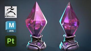 Modeling and Sculpting a Stylized Crystal with Zbrush, Maya 2024, and Substance 3D Painter