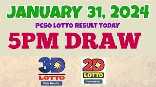 Lotto Result Today 5pm January 31, 2024 Swertres Ez2 PCSO#lotto