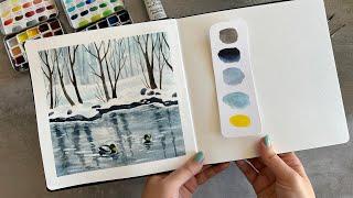 Painting a simple watercolor landscape / How to paint Snow