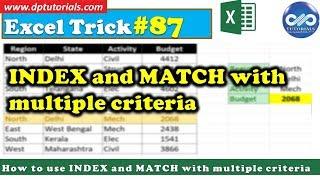 INDEX and MATCH with multiple criteria || Excel Tips & Tricks || dptutorials