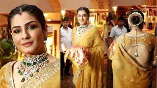 Raveena Tandon In Yellow Saree And Sindoor To Celebrate Karwa Chauth 2022 Arrive @ Anil Kapoor House