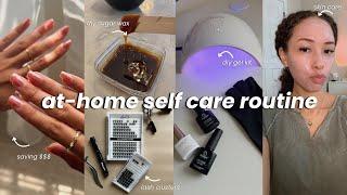 at home maintenance/self care routine  diy gel manicure, sugar wax, lashes, *saving $$$ at home*!