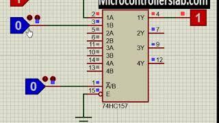 74HC157 Quad 2x1 Multiplexer IC Proteus Simulation