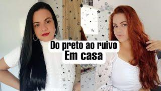 DESCOLORAÇÃO em cabelo PRETO AZULADO + coloração YAMA 7.4 | RUIVO ACOBREADO.