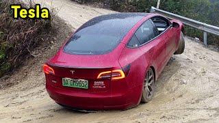 Tesla - the most powerful electric car in the world! Mud off-road challenge!#offroad#tesla#car