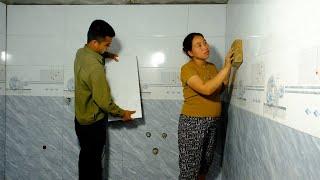 Pasting floral tiles on bathroom walls - Installing water pipes - Gardening _ Phuong's family life