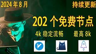 2024年8月1日最新高速稳定节点，稳定4k，最高8k，免费节点，节点分享，clash节点，V2ray节点，节点订阅，免费机场，clash订阅，机场节点，科学上网，小火箭节点，免费vpn，免费翻墙