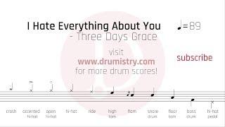 Three Days Grace - I Hate Everything About You Drum Score