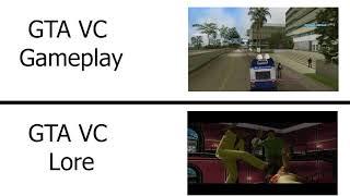 Grand Theft Auto: Vice City. Lore vs Gameplay meme - gotye wokeuplikethis meme