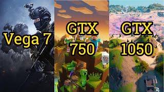 Vega 7 vs GTX 750 vs GTX 1050 = 4 GAMES in 2021