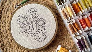 Sunflower embroidery hoop || Embroidery video || Embroidery for Beginners - Let’s Explore