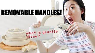 'REMOVABLE HANDLE' COOKWARE SET (SPACE SAVING NON-STICK GRANITE COOKWARE POTS & PANS)