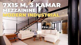 RUMAH INDUSTRIAL 7X15 M 3 KAMAR TIDUR | LANTAI MEZZANINE  | OPEN SPACE HOUSE - JASA ARSITEK ONLINE