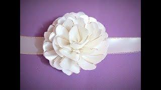 Нарядная повязка  из лент канзаши с цветами МК / Flowers from ribbons DIY, часть 1