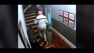 Drunk couple falling down stairs with sound