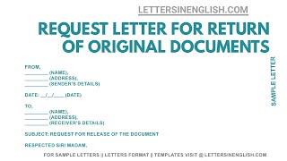 Letter for Return of Original Documents – Application for Return of Documents