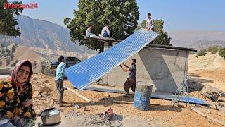 Installation of metal roof and professional welding by a professional master