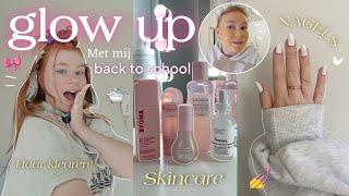 MEZELF EEN GLOW UP GEVEN IN 24UUR TIJD!  voor school | haar kleuren!!, skincare, nagels, facial…