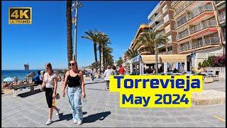 [4K] Torrevieja, Costa Blanca. Back on the Promenade and Beach. Saturday Morning Walking Tour 