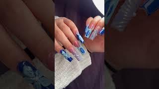 #blue #nails #3D #flowers #reliebe A#efectoaura #Chrome #seper #cute #cute￼