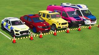 AUDI, DACIA, VOLKSWAGEN POLICE VEHICLES and MERCEDES AMBULANCE EMERGENCY CARS TRANSPORTING ! FS 22