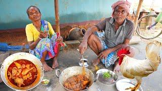 WHITE COUNTRY CHICKEN CURRY|tribal village house pet desi chicken curry by grandfather & grandmother