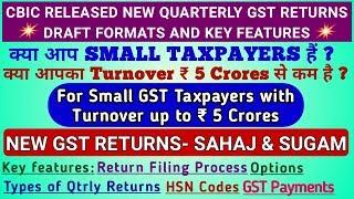 GST NEW QUARTERLY RETURNS- PROCESS,GST PAYMENT, KEY FEATURES |SMALL TAXPAYERS TURNOVER UPTO 5 CRORES