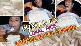 Lokal rice||suapan empat kali||asmr raw rice eating sounds||makan beras mentah di wajan||compilation