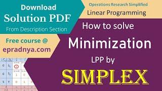 Simplex method minimization problem | minimization simplex method | Solved Problem | Solution PDF