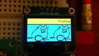 Pusheen OLED 128x64 demo with animation and scrolling text