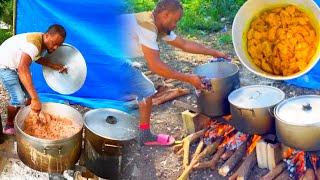 Looks How We Do Big Cook Out In Jamaica Chicken, Pork Beef, Soup, Rice, Vegetables, OUTDOOR COOKING!