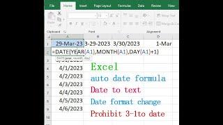 Excel auto date formula, date format and to text, Entering 3-1 is prohibited to date