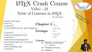 LaTeX Crash Course in Tamil: Table of Contents in LaTeX:TOC, LOT, LOF in LaTeX: Renew Command in TOC