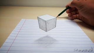 How to draw a 3d floating cube | easy 3d drawing | 3d drawing tricks