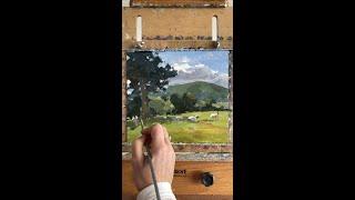 Spring Greens! Landscape Oil Painting with Sheep. Satisfying Time-Lapse