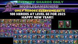 100 HEROES AT LEVEL 60 FOR 2025!!! Raid Shadow Legends F2P Mystery Shard Only Run