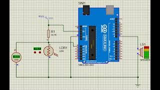 Light sensor and sound using Arduino simulated in Proteus