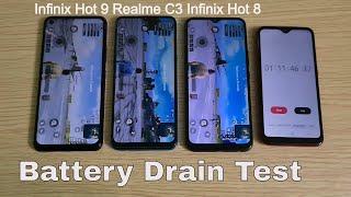 Infinix Hot 9|Hot 9 Pro vs Realme C3| Narzo 10A vs Infinix Hot 8 5000mAh Battery Drain Test